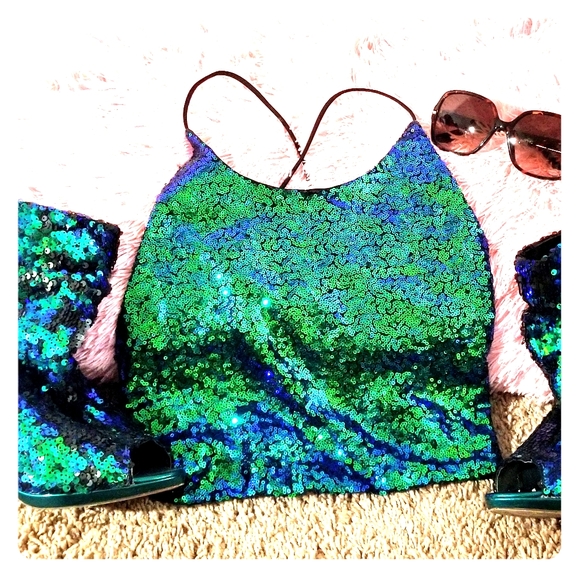 Green sequin crop top - Picture 1 of 3